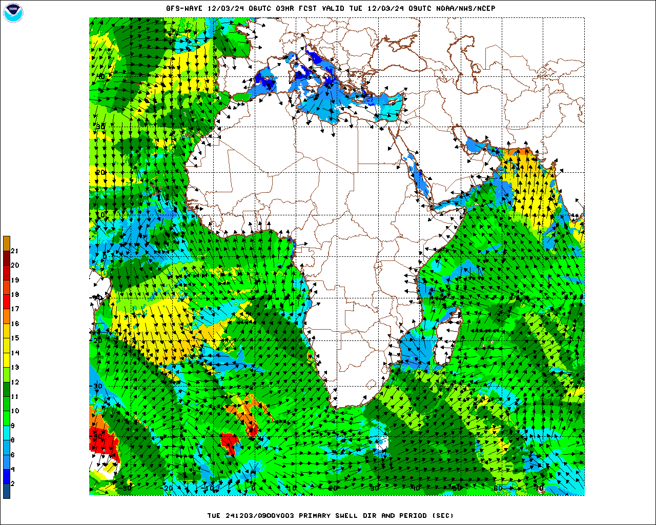 India and Africa Wave Period Forecast