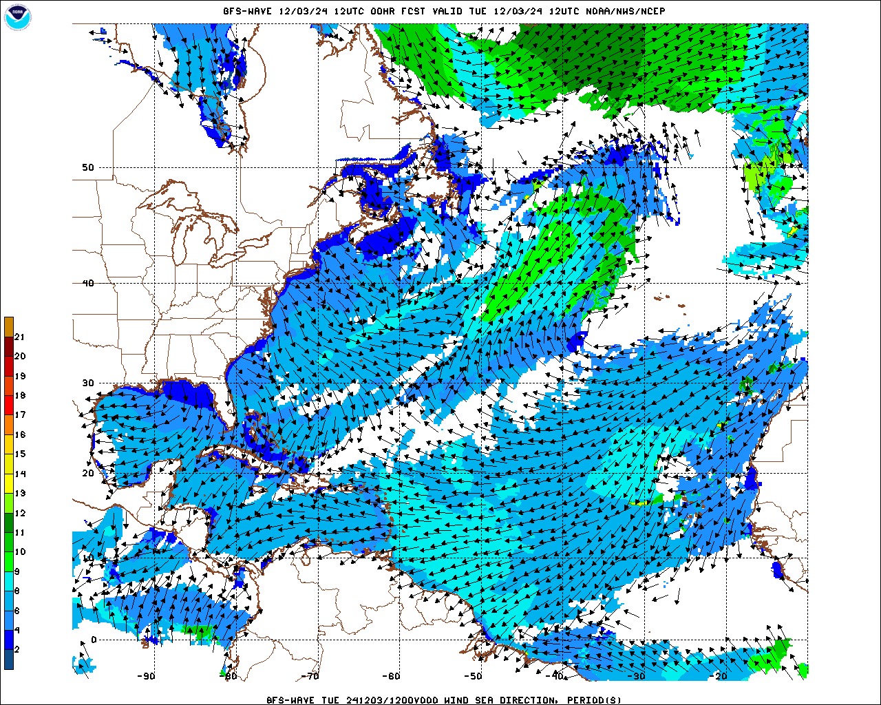 Atlantic Wind Speed and Direction Forecast