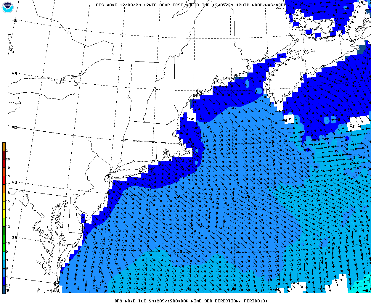 East Coast USA Wind Speed and Direction Forecast