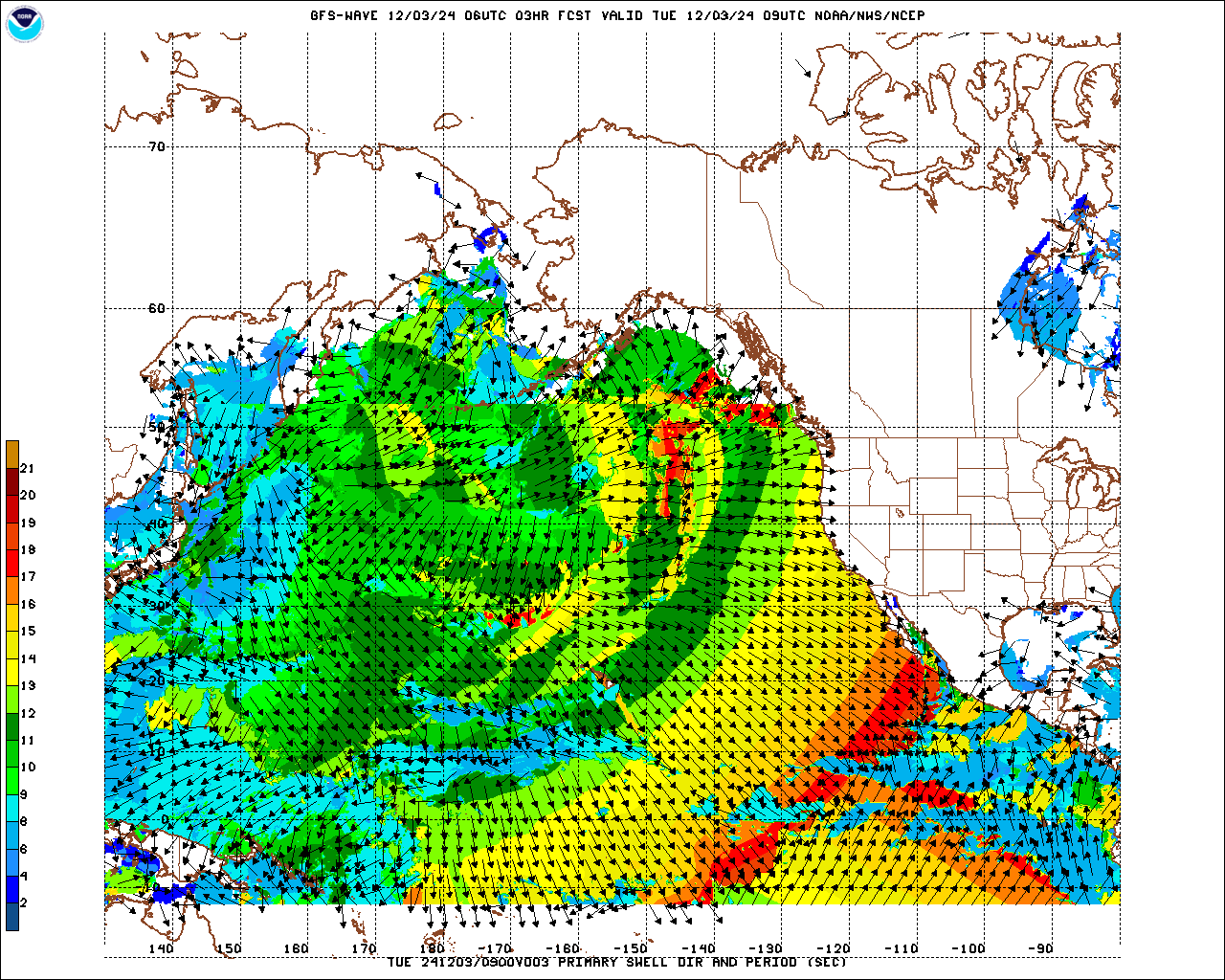 Alaska, Canada and Russia Wave Period Forecast