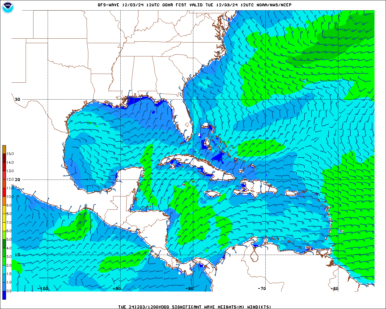 Brazil, Mexico and East Coast USA Wave Height Forecast