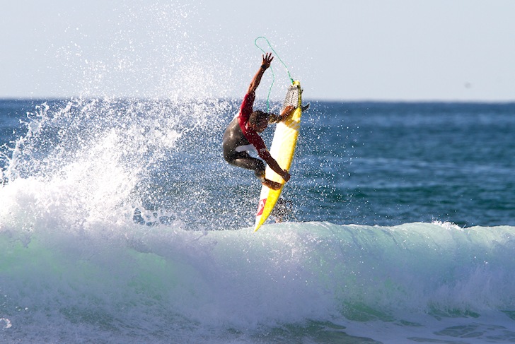 Aerial surfing: move your front foot forward and push the tail to get airborne