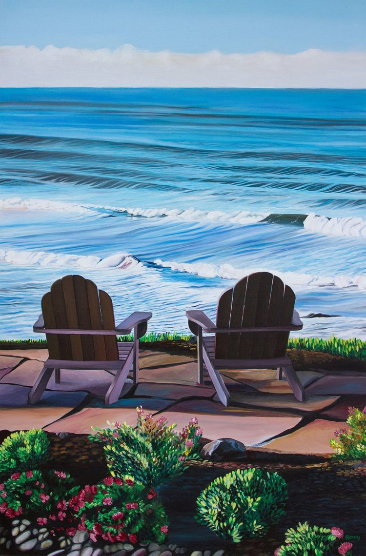 Chairs: a 1999 painting of Pismo Beach by Romy Muirhead | Art: Muirhead