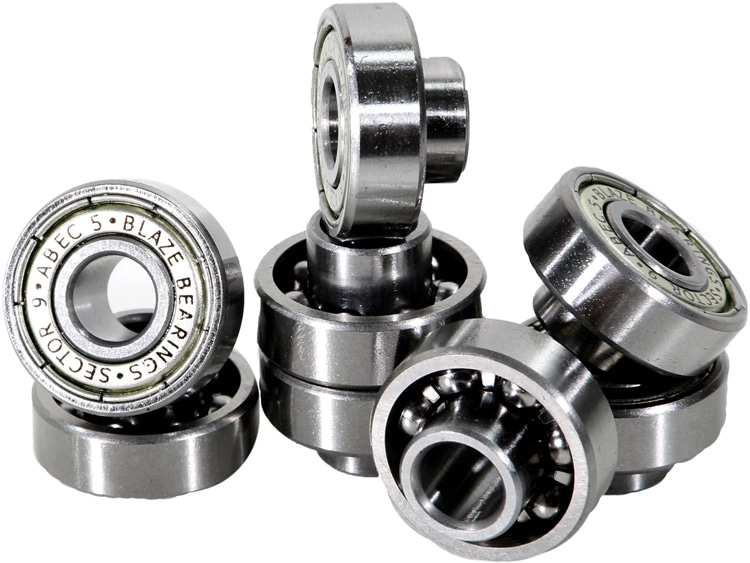 Bearings: rings with small steel balls inside that allow wheels to spin smoothly on the axle