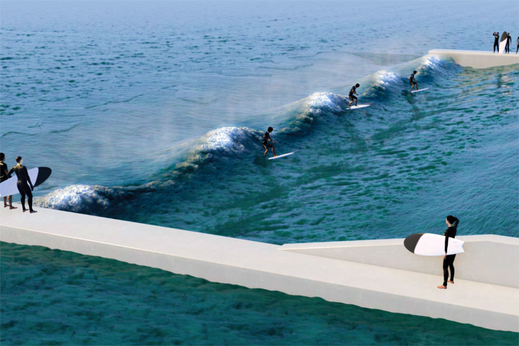 UnitDynamicWave: the 50-meter wide standing wave that holds up to five surfers simultaneously | Photo: Unit Surf Pool